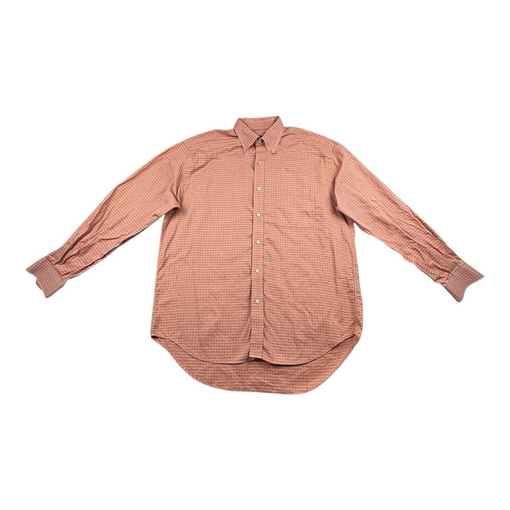 Austin Reed London Orange Blue Check Button Down Shirt Size L 100%‎ Cotton